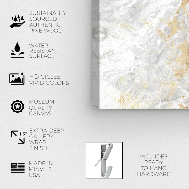 Wynwood Studio Canvas Abstract Marbelized Love Pure Gold and Metallic Gold Modern & Contemporary Wall Art Canvas Print