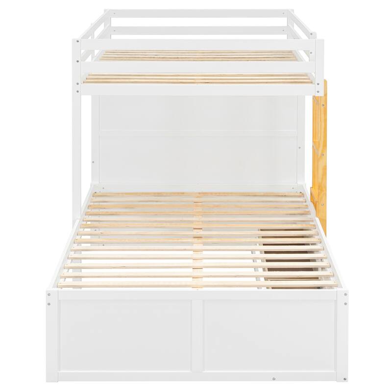 Kids Bed Frame Full Over Full Bunk Bed with Drawers and Wardrobe