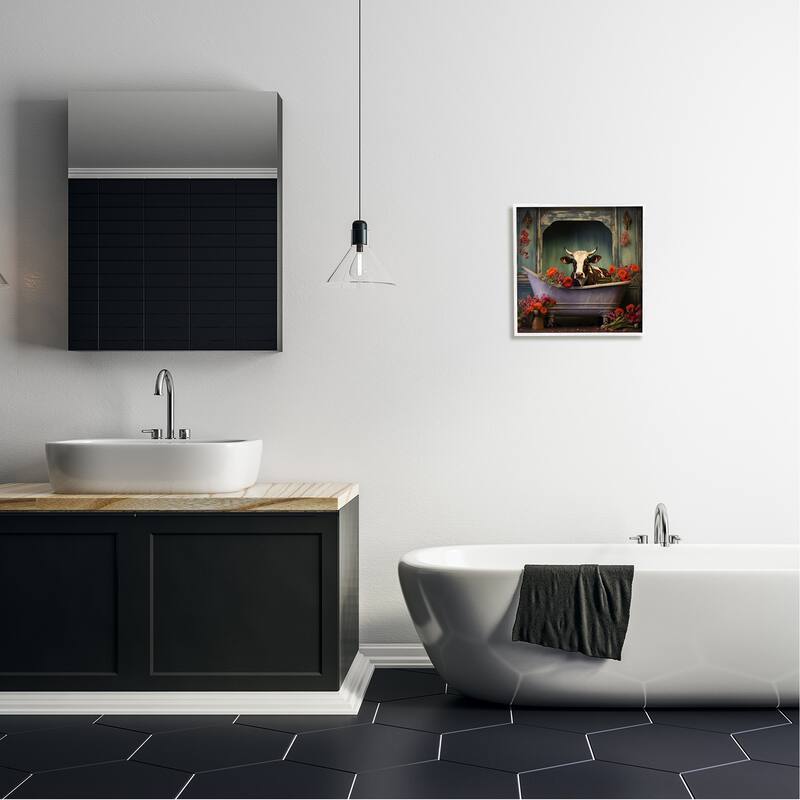 Stupell Cow in Vintage Floral Tub Framed Giclee Art Design by Lazar Studio