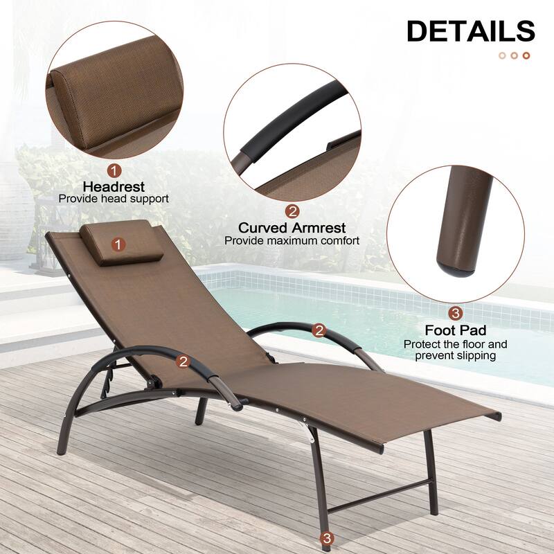 Crestlive Products Outdoor Adjustable Reclining Chaise Lounge Chair with Armrest