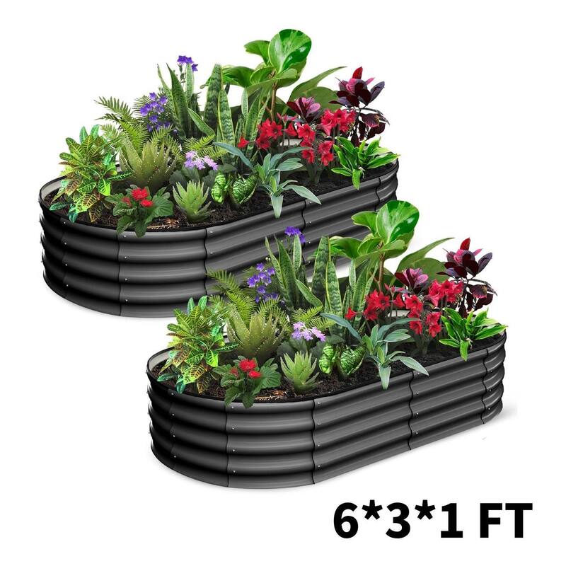 2 Pcs 6x3x1ft Galvanized Raised Garden Bed, Planter Box for Vegetables, Flowers, Fruits - Grey