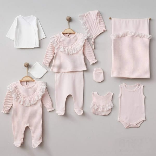 slide 2 of 9, Lace Newborn Outfit Set - Newborn Baby Girl Hospital Exit Set - 10 Piece Pink