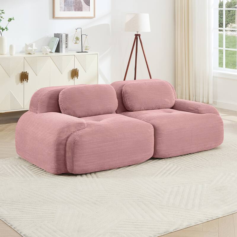 Rossetta Simplified Anti-Slip Style Premium Corduroy Fabric Modular Loveseat Sofa with Curved Armrests