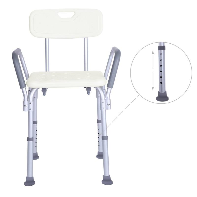 Aluminum Alloy Elderly Bath Chair with Backrest Shower Chair - White