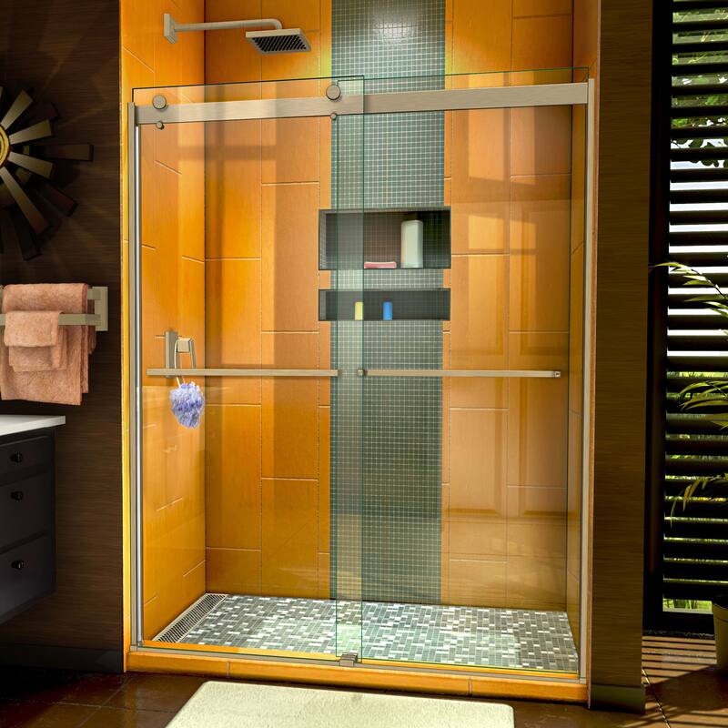 DreamLine Sapphire 56-60 in. W x 76 in. H Semi-Frameless Bypass Shower Door - Brushed Nickel Finish