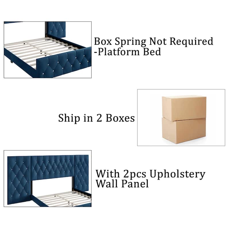 CraftPorch Luxurious Velvet Tufted Platform Bed with Wall Panels