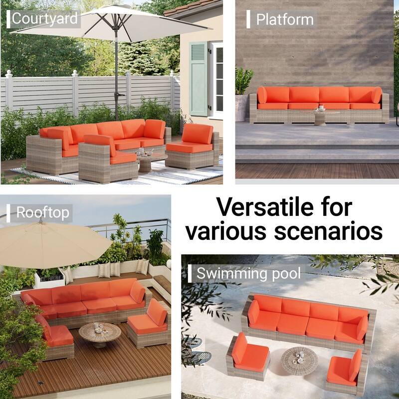 14-Piece Patio Furniture Sofa Cushions, 6-Seater Outdoor Cushion Set (Only Include Cusions，Not Sofa） - 25.6*25.6*4in