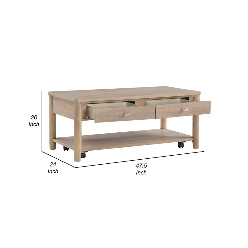Neka Coffee Table, Farmhouse Natural Brown Wood and Veneer, 48 Inch