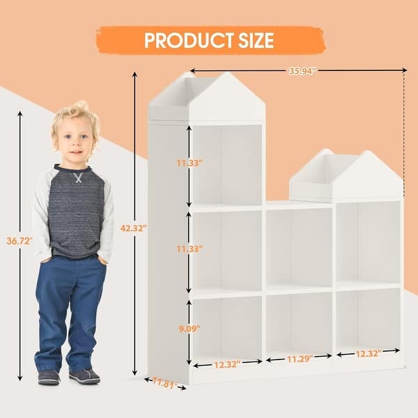 dimension image slide 0 of 2, Kids Bookshelf with Reading Nook, Bookcase with Seat Cushion