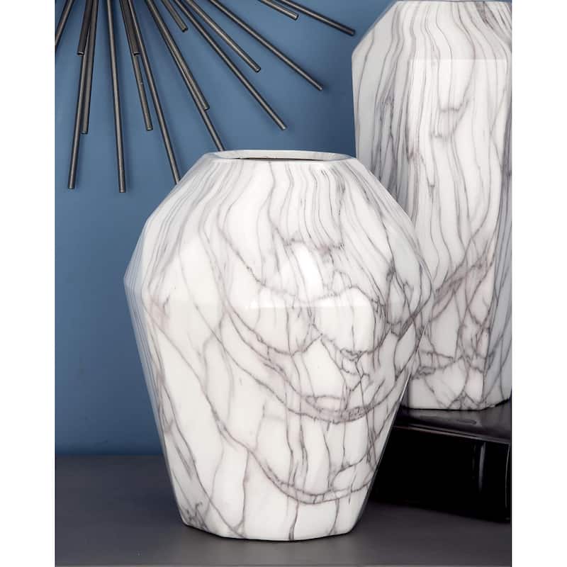 Ceramic Faux Marble Decorative Vase - White - Roche River Decor