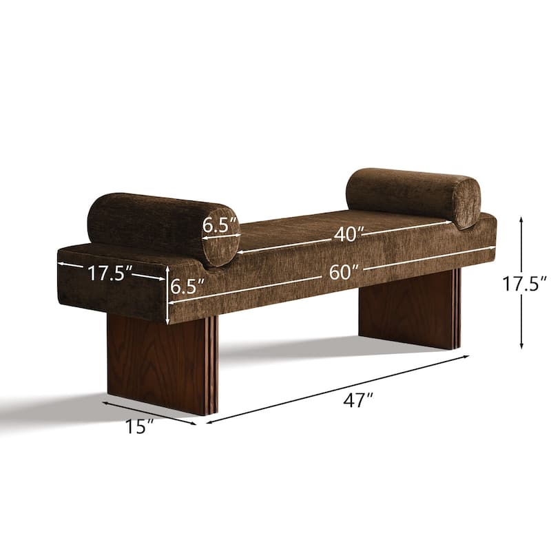 60" Upholstered Bedroom and Entryway Bench with Bolster Pillows