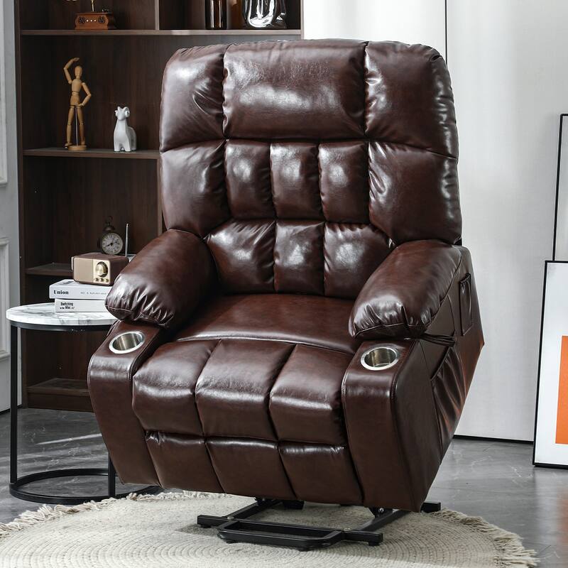 Oversized Electric Power Lift Recliner Chair with Massage and Heating - Brown