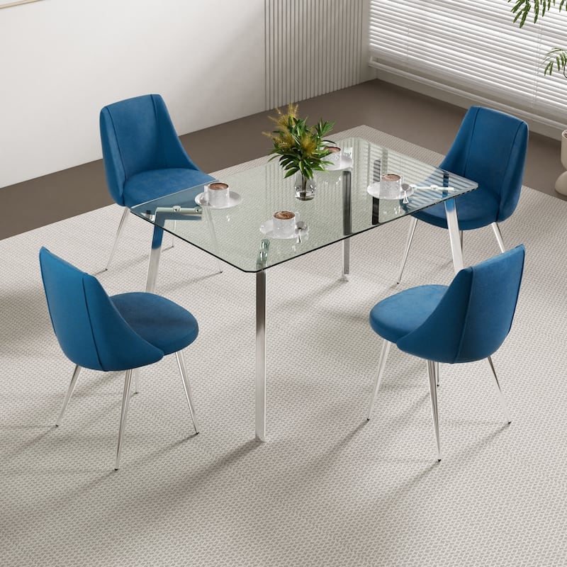 Modern simple velvet dining black chair home bedroom stool back dressing chair student desk chair metal legs(set of 4)