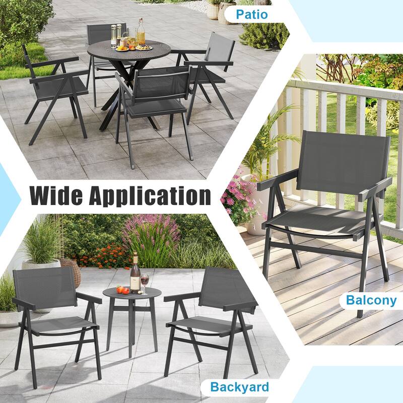 Gymax Patio Chairs Set of 4 w/Breathable Fabric Seat & Tilt Backrest