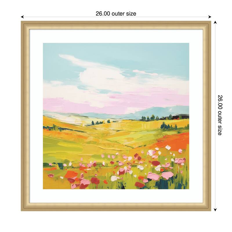 Kate and Laurel Framed Art Colorful Meadow Landscape by The Creative Bunch Studio