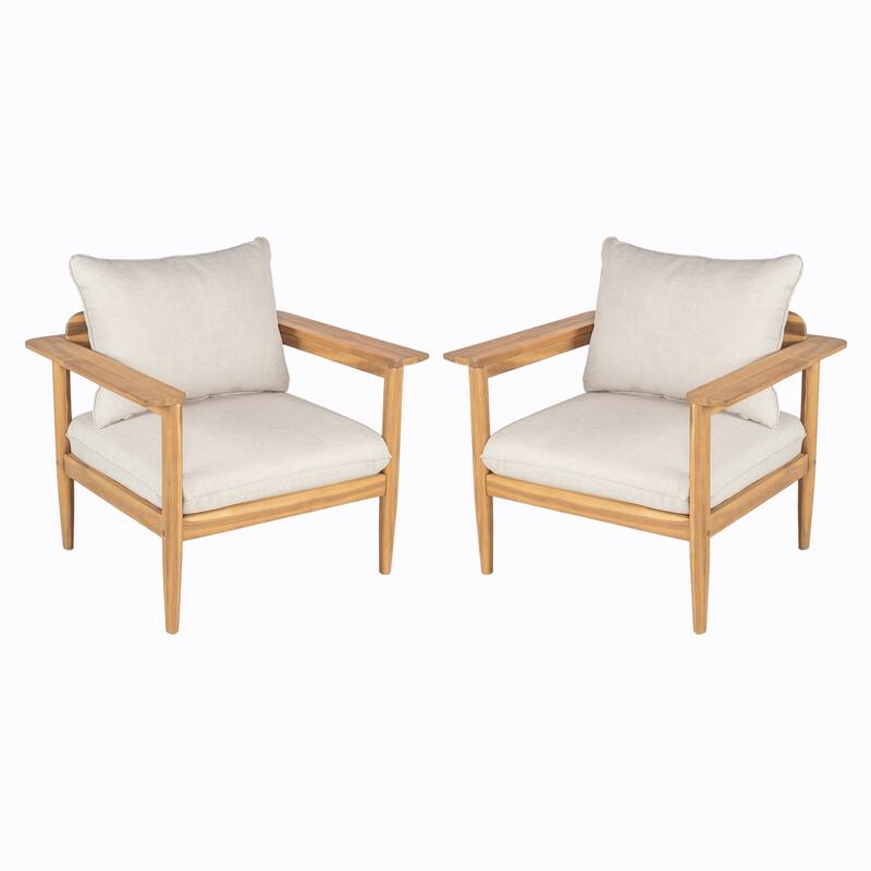 Roomfitters Terassi Outdoor Acacia Wood Lounge Chair with Cushions, Teak Finish and Beige Fabric