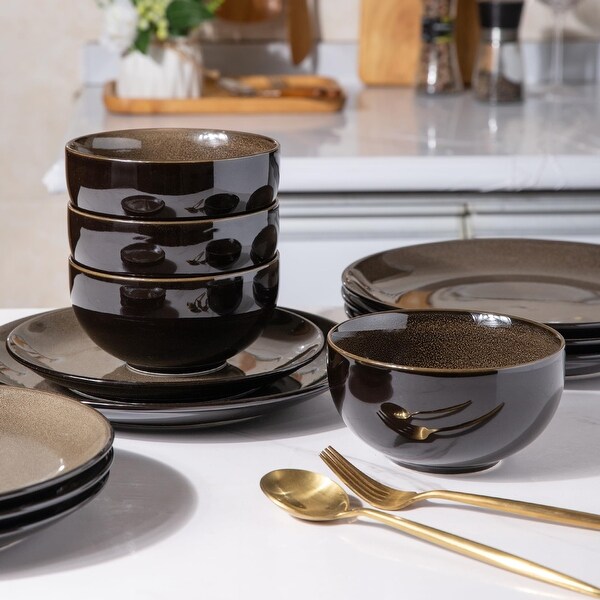 Ceramic Dinnerware Sets for 4,Stoneware Coupe Plates and Bowls