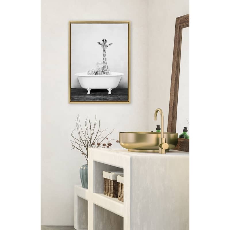 Kate and Laurel Sylvie Giraffe 2 in the Tub Framed Canvas by Amy Peterson