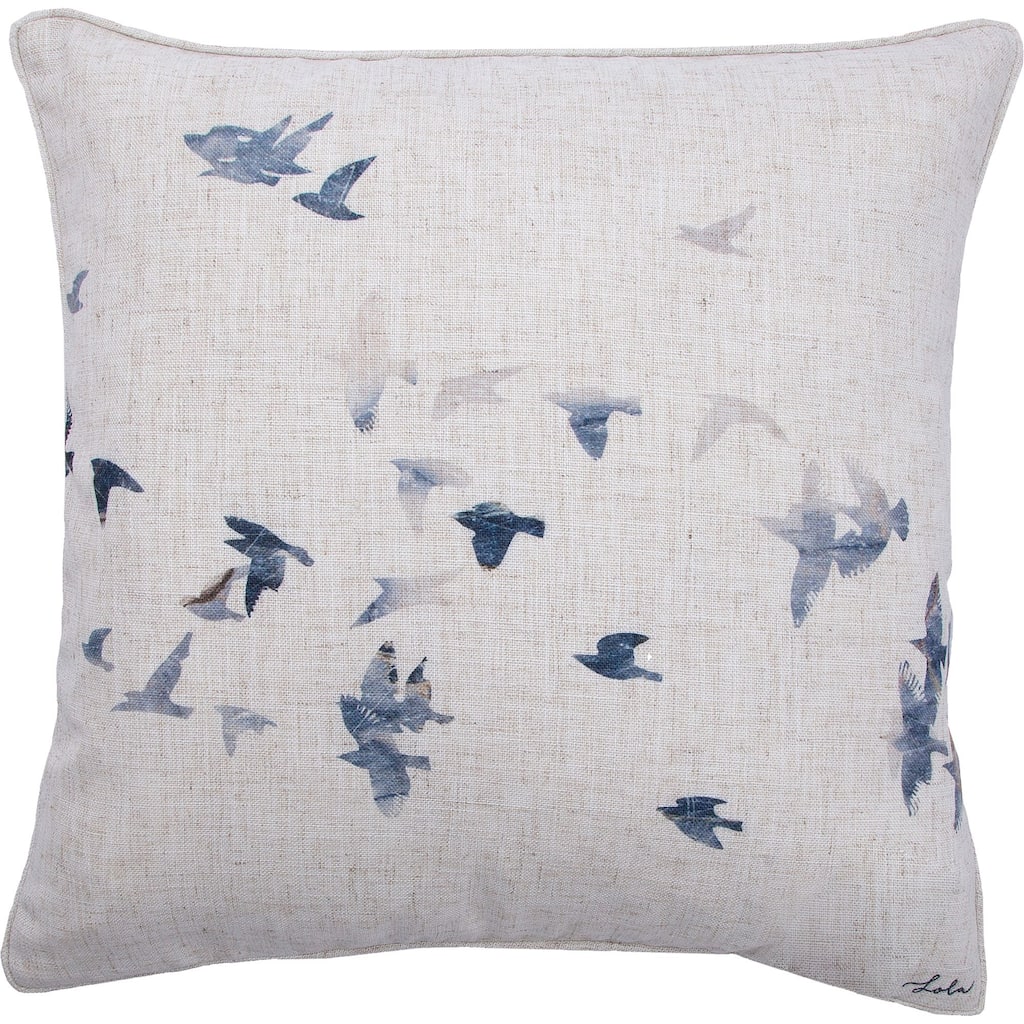 20" White and Blue Flock of Birds Velvet Square Throw Pillow