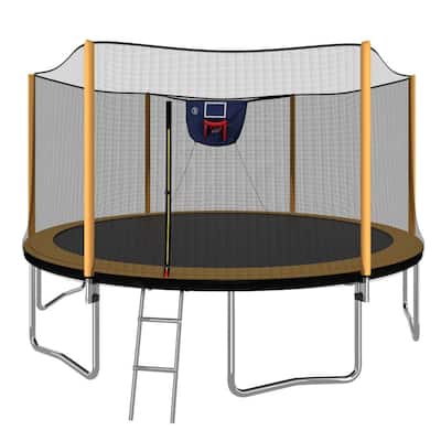 14FT Powder-Coated Advanced Trampoline with Basketball Hoop Inflator and Ladder