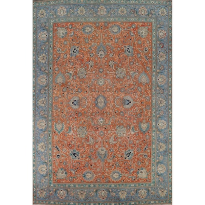 Floral Orange Tabriz Persian Vintage Area Rug Handmade Wool Carpet - 9'9" x 13'0"