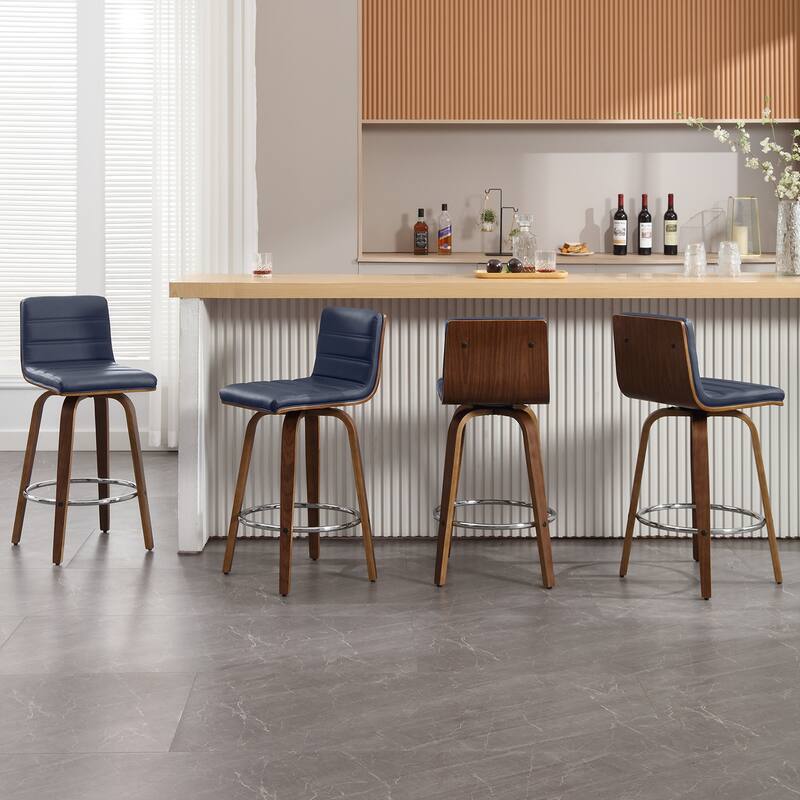 PU Leather Upholstered Swivel Barstools with Back, Set of 4