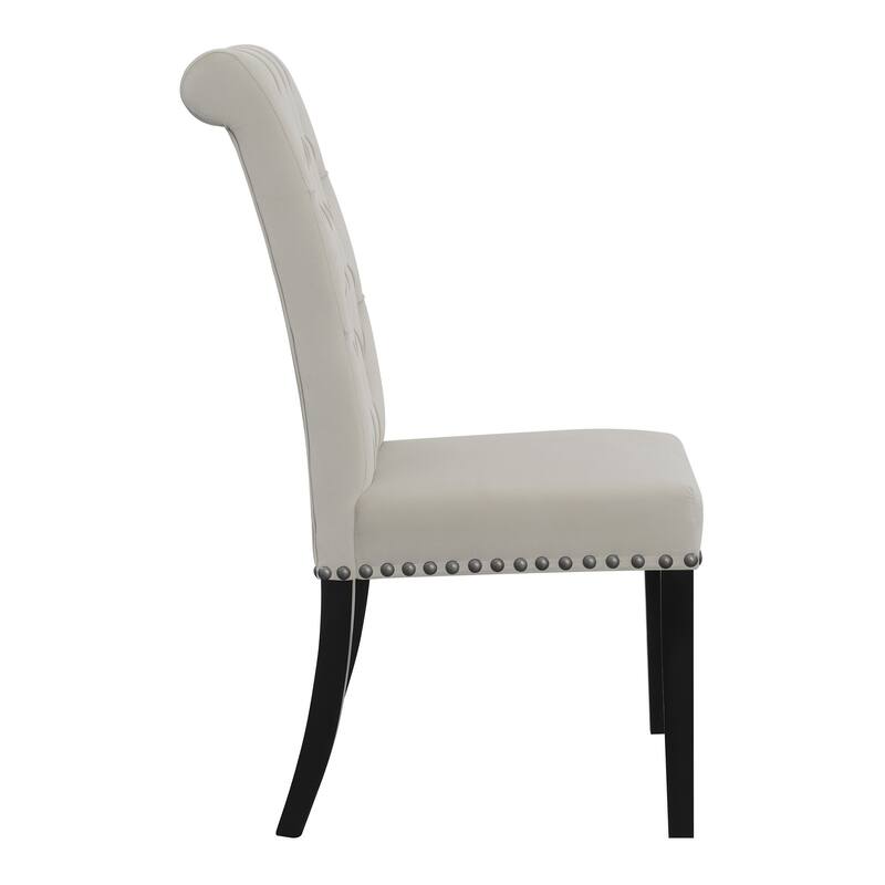 Ali 20 Inch Set of 2 Side Chairs, Light Gray Button Tufted Rolled Back