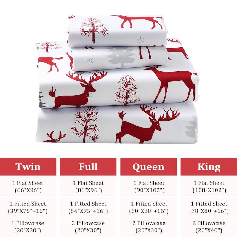 Christmas Winter Holiday Bed Sheets Set with 16 Inches Deep Pocket