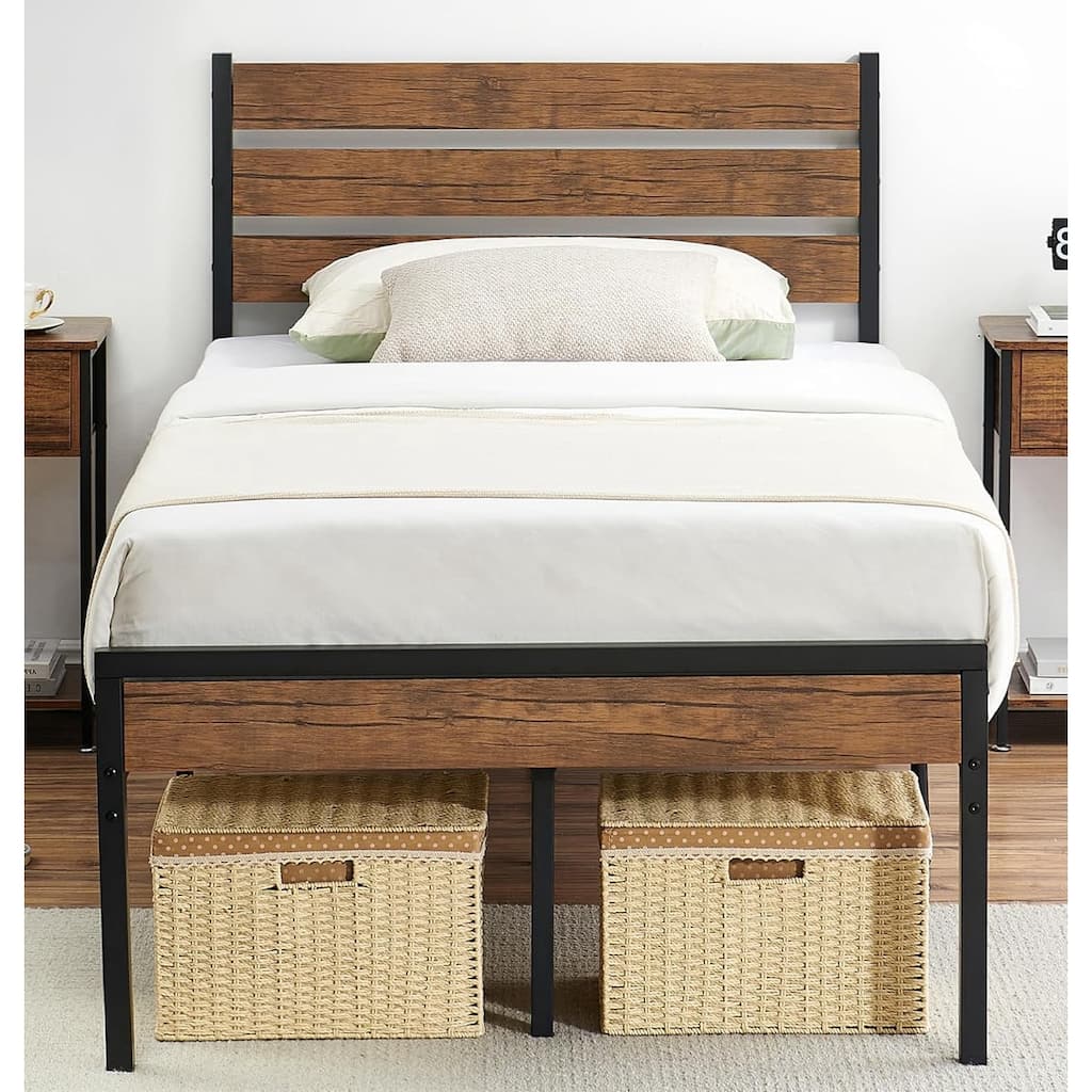 Bed Frame with Wood Headboard, Noise-Free