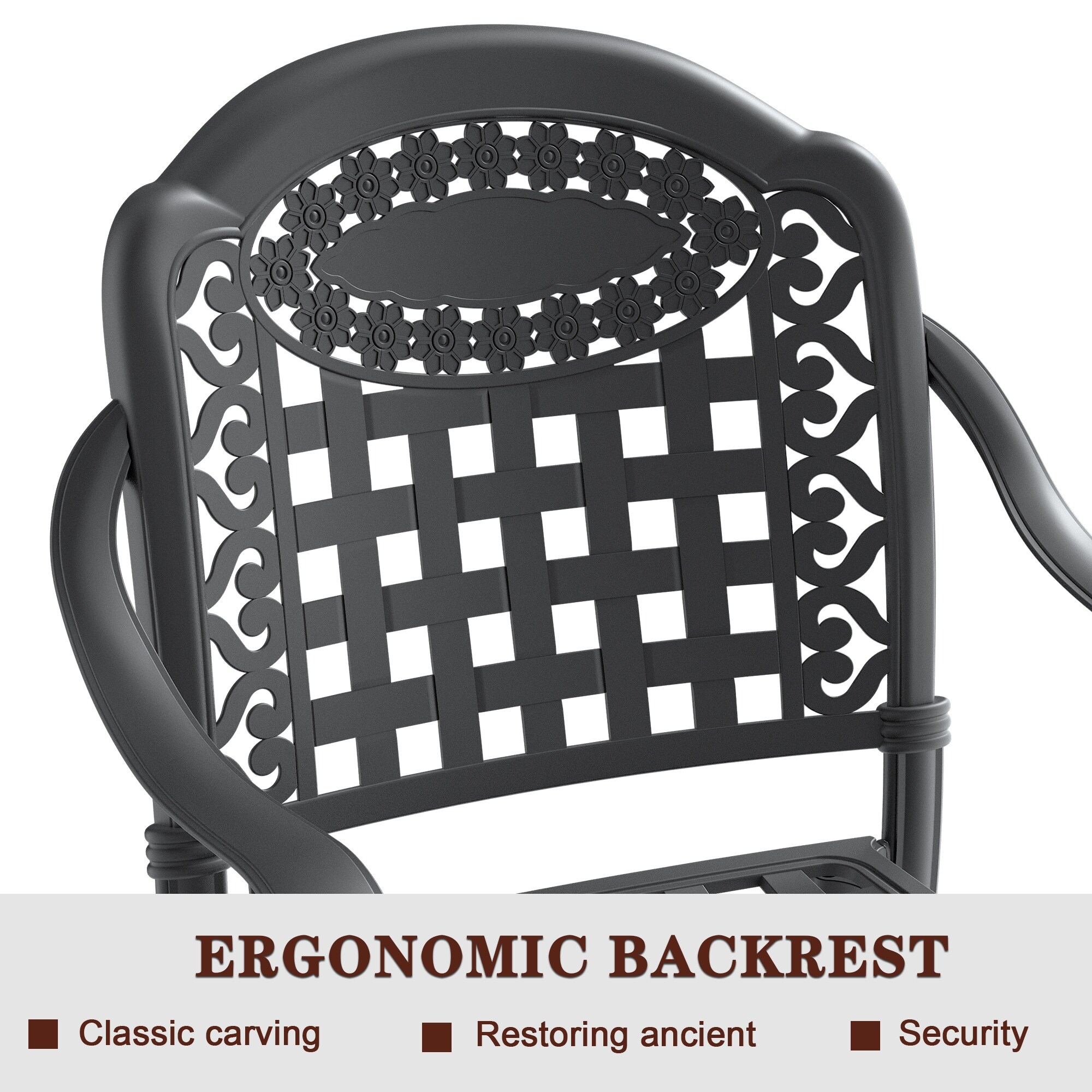 7 Piece Cast Aluminum Outdoor Dining Set with 47.24 in. Round Table and Random Color Seat Cushions