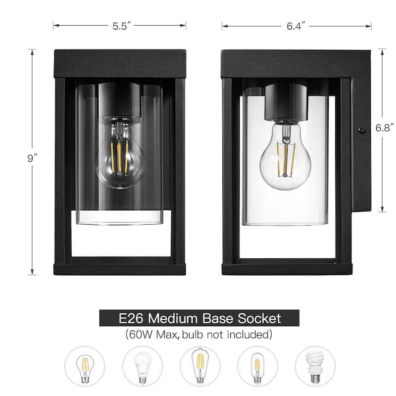 Outdoor Black Exterior Wall Lantern Sconce Light with Clear Glass 2-Pack - 9.06"H