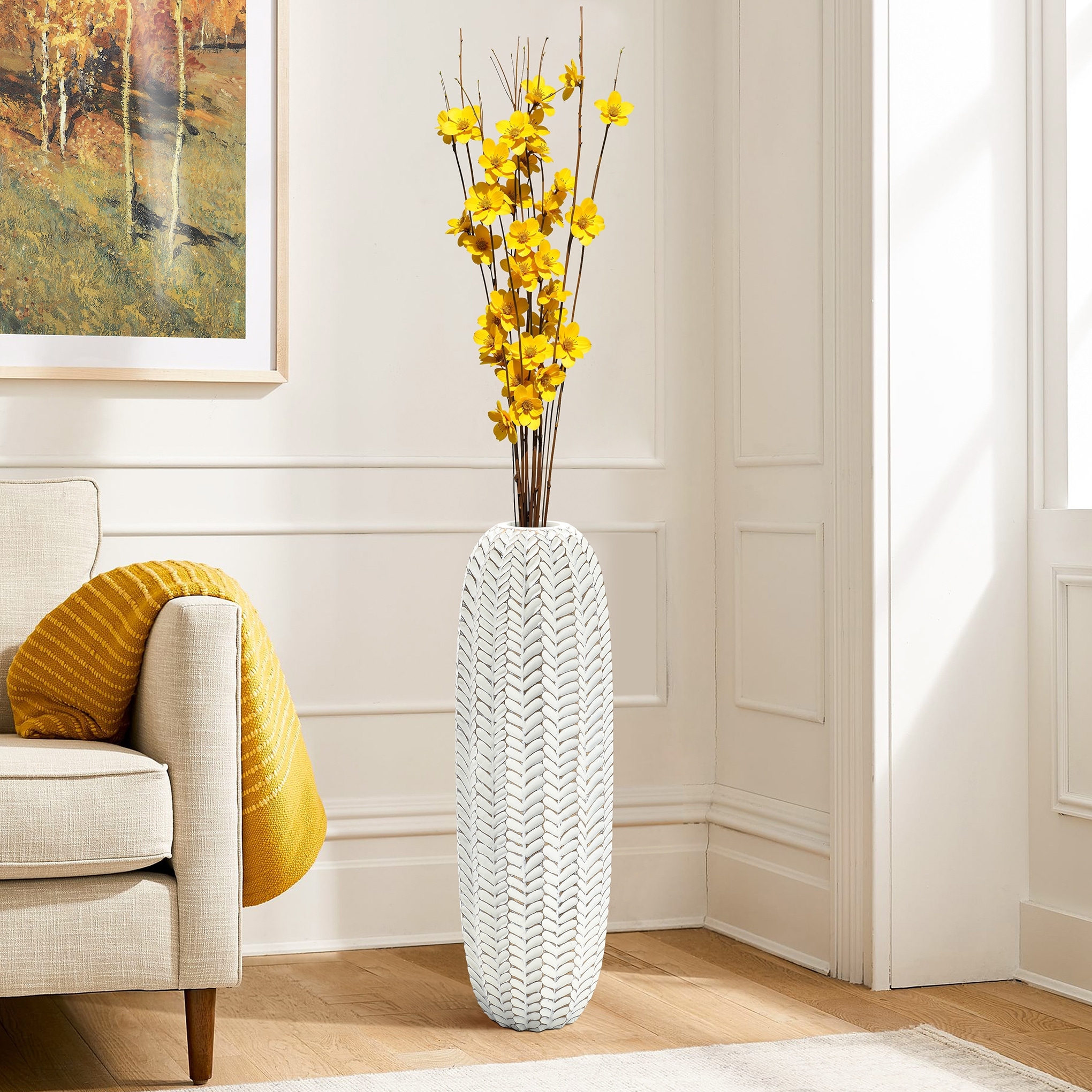 Modern White with Gold Geometric Pattern Polyresin Vase