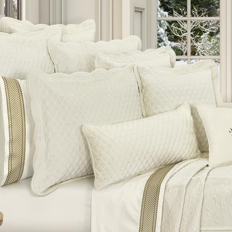 Marissa Winter White Quilted Boudoir Decorative Throw Pillow