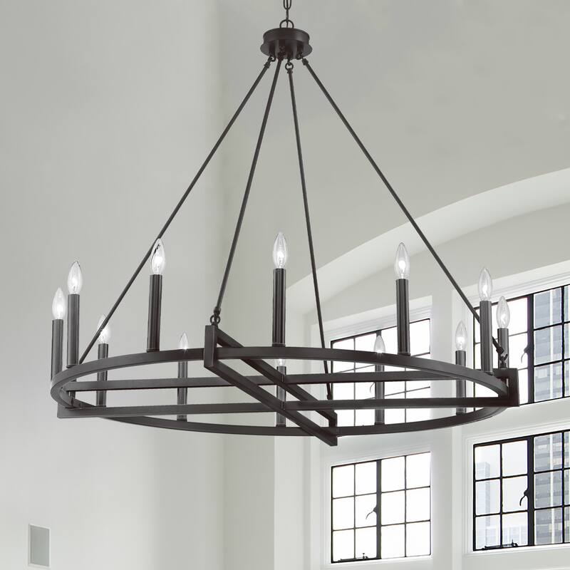Acroma 12-light 41In Farmhouse Black Geometric Wheel Chandelier