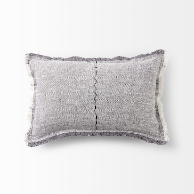 Thais 13L x 21W Light Gray Fabric Fringed Decorative Pillow Cover