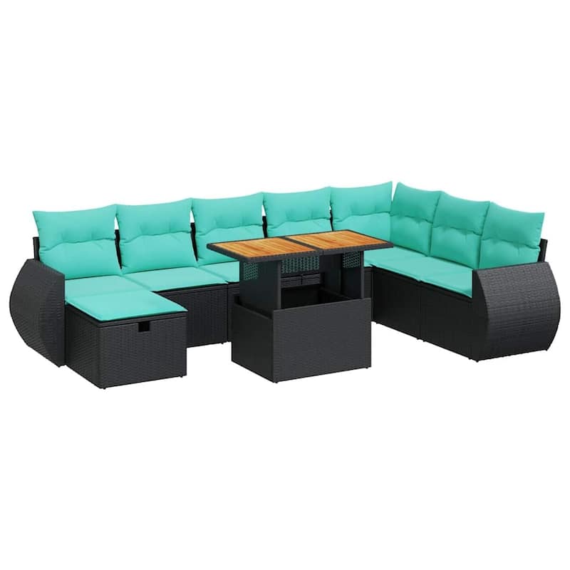 vidaXL Patio Sofa Set with Cushions Outdoor Furniture 9 Piece Poly Rattan
