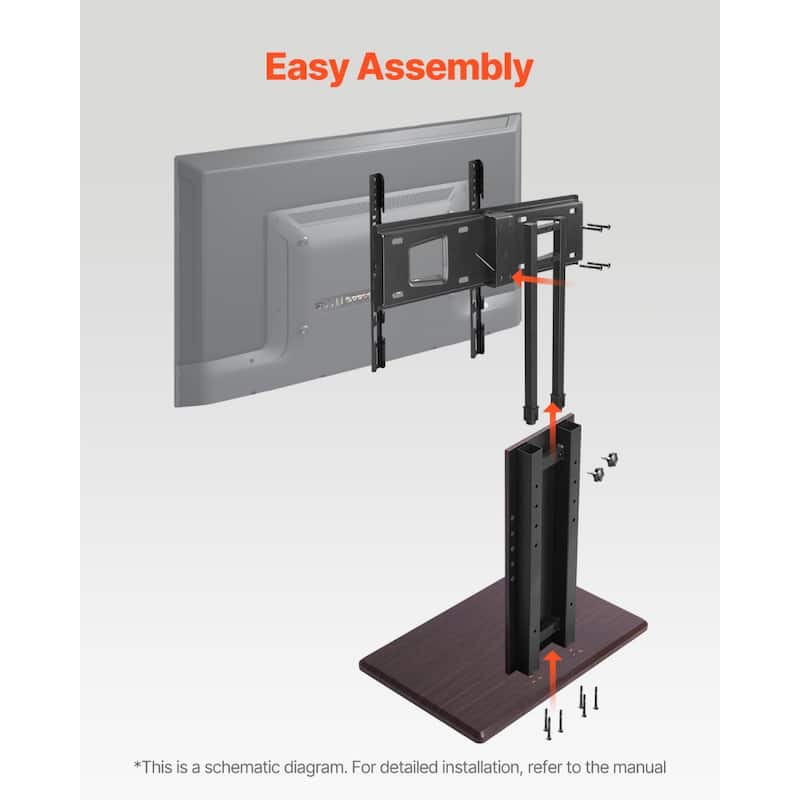 Universal TV Stand for 32-70 inch TVs with Adjustable Height and Swivel - 25.98 x 15.75 x (41.93-52.76) In.