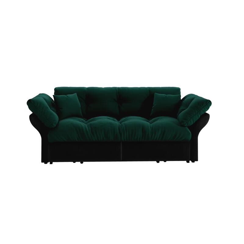 74.8" Queen Pull Out Sofa Bed, 3-in-1 Convertible Sleeper Tufted Sofa with 2 Soft Pillows,Multi-Functional Velvet Loveseat Bed