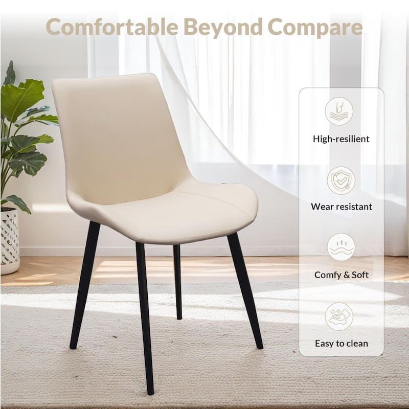 Beige PU Leather Dining Chair with Metal Legs, Modern Upholstered Chair Set of 4 for Kitchen, Restaurant, Living, Meeting Room
