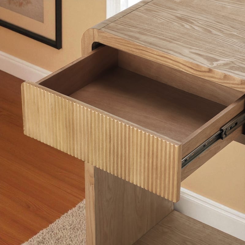 Modern 3-Drawer Console Table with Vertical Slat Design, Rounded Edge Entryway Storage Table with Shelf