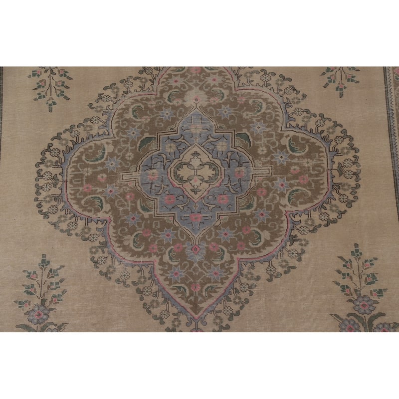 Distressed Geometric Tabriz Persian Rug Hand-knotted Wool Carpet - 9'8" x 12'11"