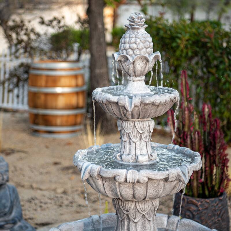 XBrand 58.3" Leaf Classic Bird bath Water Fountain, 3-Tier, Outdoor Garden, With Pump, Resin, Gray