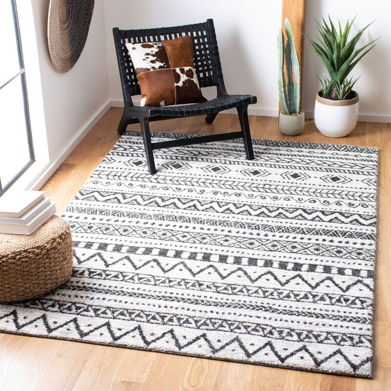 SAFAVIEH Tunisia America Moroccan Rug - 9' x 12' - Ivory/Black