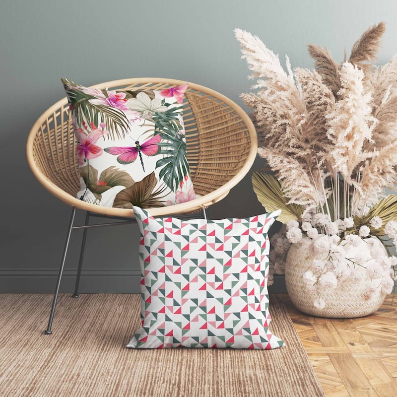 Dragonfly Dreamscape Indoor/Outdoor Reversible Throw Pillow Pink and Green