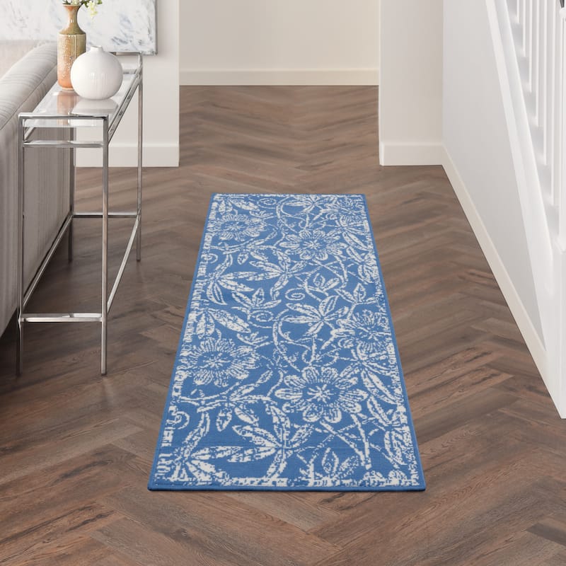 Nourison Whimsicle Country Farmhouse Floral Area Rug - 2' x 8' - Blue