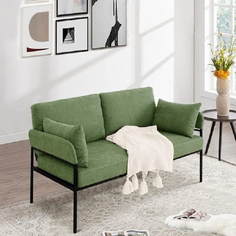 Linen Loveseat Sofa Upholstered Small 2-Seater Couch with Pillows for Living Room