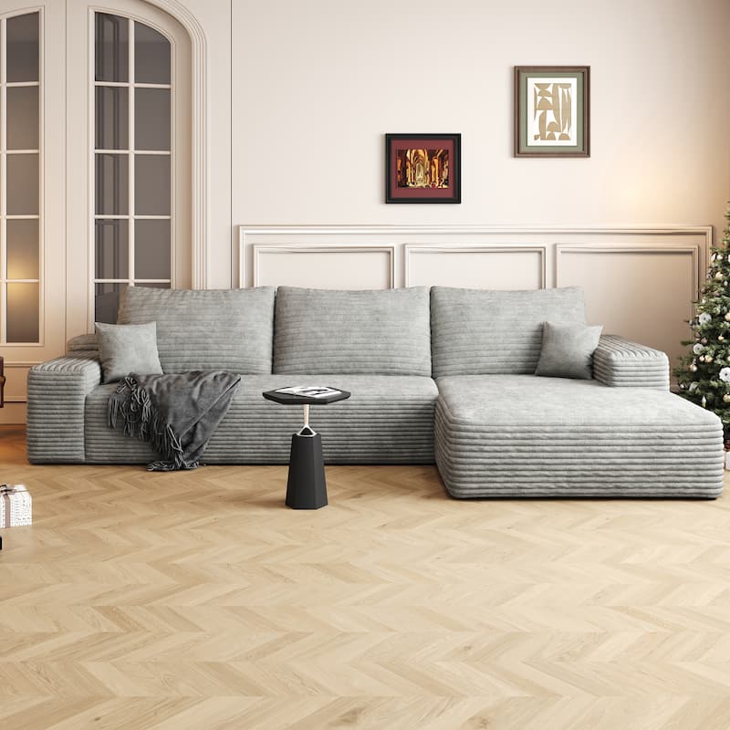 Corduroy Deep Seat Couch L-shaped Sectional Sofa with Chaise Lounge