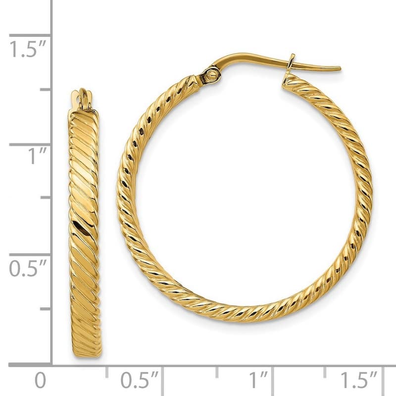 Curata 14k Yellow Gold Patterned Hoop Earrings (3mm x 32mm)