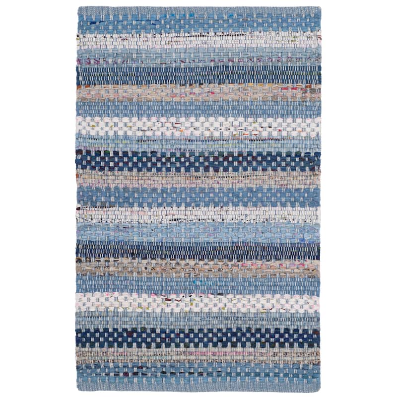 SAFAVIEH Handmade Flatweave Montauk Alketa Casual Cotton Rug - 2'6" x 4' - Blue/Multi
