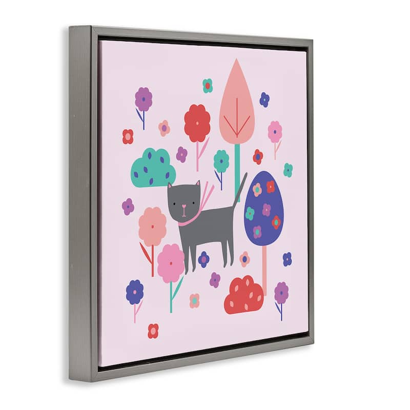 Stupell Pastel Whimsical Cat & Trees Framed Floater Canvas Wall Art Design By Sazerelli Designs